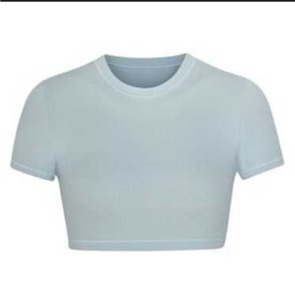 NWT- SKIMS- Sky- Pointelle Crop- Cotton Tee- 2X (Could easily fit XL)